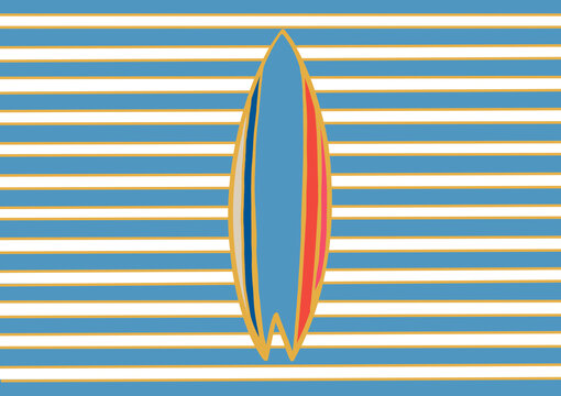 Modern Surfboard on Breton Striped Background &ndash; Coastal Summer Illustration
