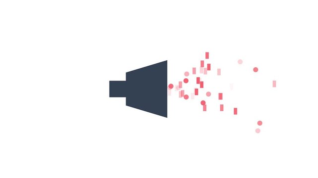 Animated speaker emitting sound waves and particles for audio media and digital communication animation 4k