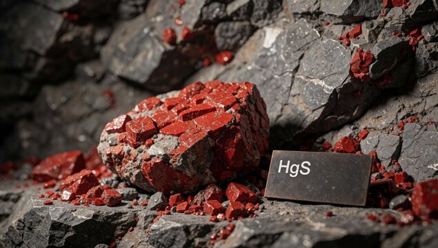 Close-up pile rocks minerals different sizes colors grey others red center there large rock small crystals sca