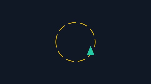 Minimalist animated loading spinner with rotating triangle and dashed circle path animation 4k motion interface
