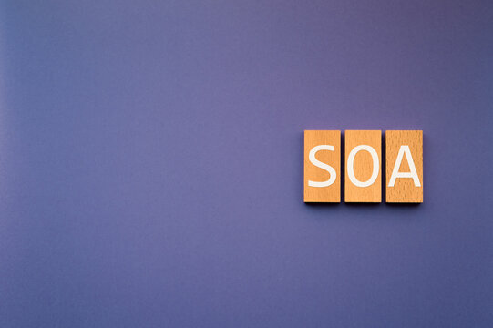 SOA Service Oriented Architecture displayed on wooden blocks &mdash; ideal for IT infrastructure and digital transformation articles