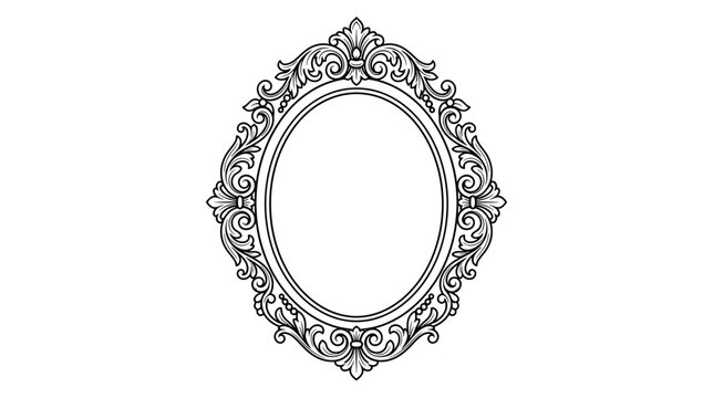 Antique Oval Mirror Frame Ornate Scrollwork Vintage Design Black and White