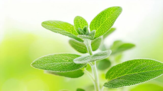 Fresh Sage Herb Close-up: A vibrant close-up shot of a healthy sage plant, its soft, fuzzy green leaves illuminated by soft light, showcasing the natural beauty and aroma of this culinary herb.