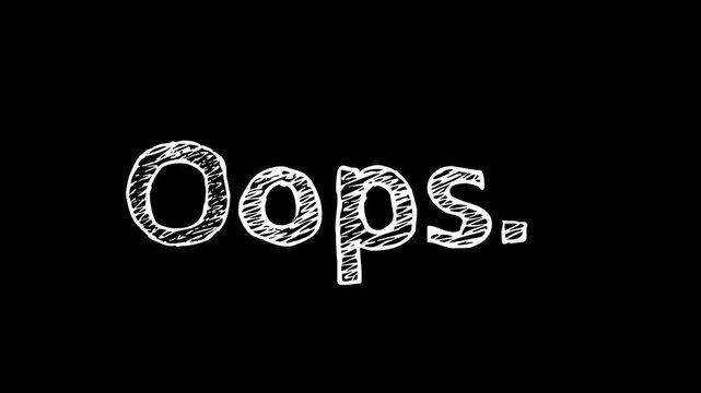 Oops doodle text style, word element animation on black background