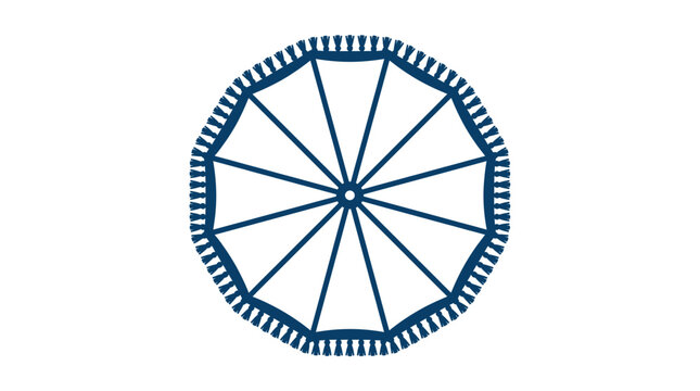 Blue and white bicycle wheel closeup.
