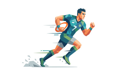 Obraz premium Rugby Player Running Low Poly Vector Illustration