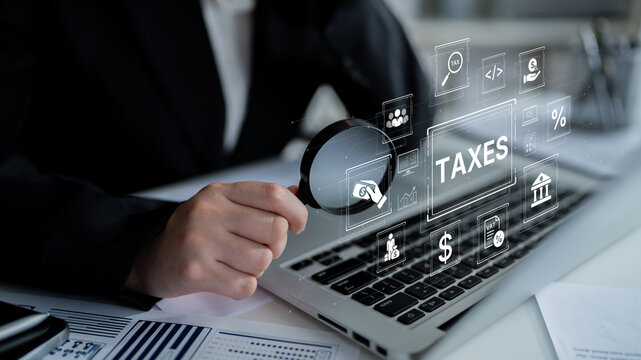 Concept of tax preparation and financial compliance. Filing official tax documents and forms for government reporting, auditing, and financial accounting purposes. Fermion