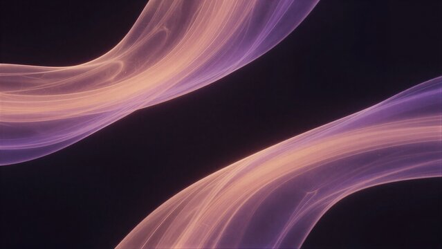 Flowing purple and orange light trails dance against a deep black background.