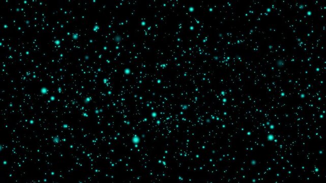Seamless looping animation of bright blue particles with soft bokeh and light rays for cinematic backgrounds.