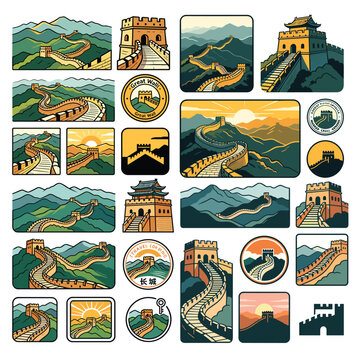 Scenic Great Wall of China Landmark Collection With Mountain Views