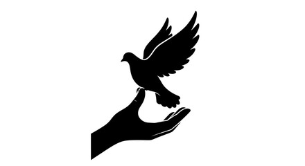 Fototapeta premium Silhouette of a hand releasing a flying dove symbol of peace.