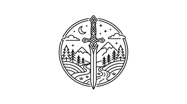 Sword with intricate hilt design.