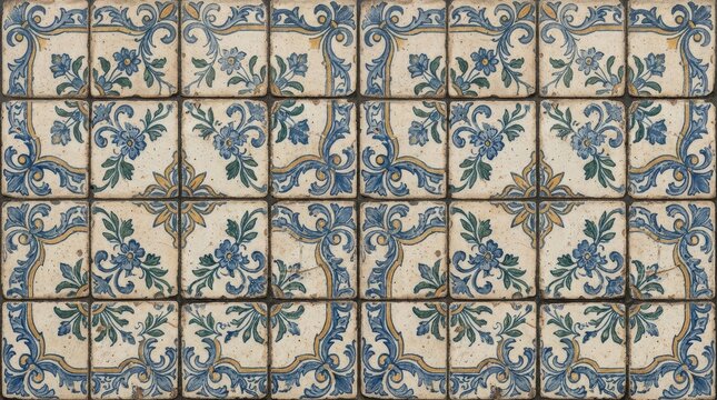 Portugal pattern vintage blue floral ceramic tiles with portugal portuguese traditional heritage ornamental decorative