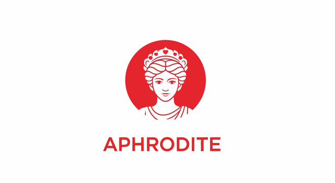Aphrodite greek goddess logo in minimalist red and white style