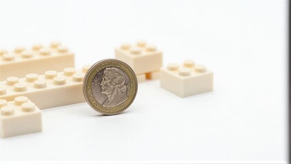 Obraz premium Legos and coins symbolize building wealth through play or investment.