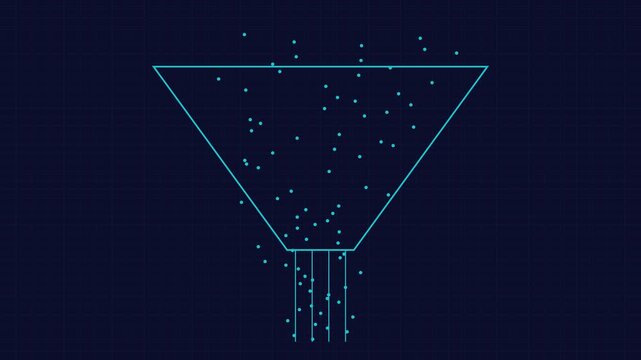 Digital sales funnel animation with flowing data particles for business marketing and conversion strategy 4k