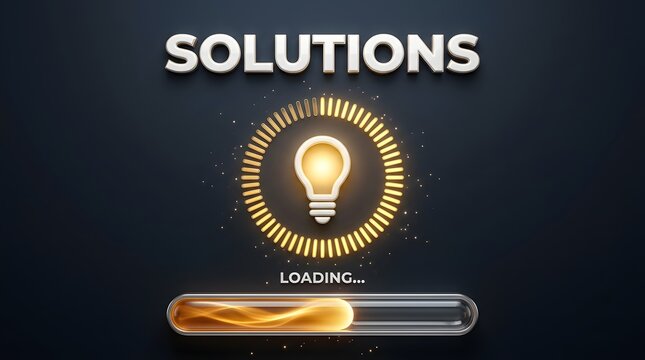 Glowing yellow light bulb inside loading progress bar on dark background. Concept of innovative business solution, creative idea, and startup strategy.