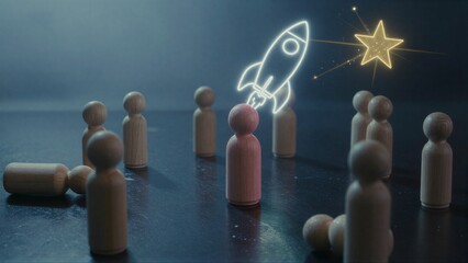 Obraz premium One standout figure leads a group toward dreams, symbolizing ambition and aspiration.
