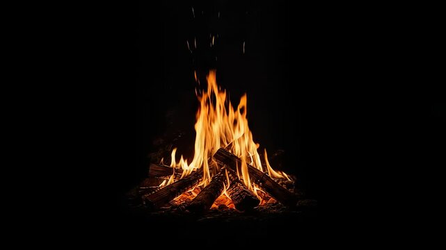 Campfire overlay on a black background &ndash; seamless loop animation