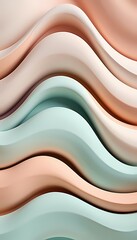 Vertical 3D abstract wave pattern background, modern pastel pink and mint green flowing curved lines for mobile