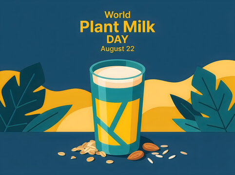 World plant milk day illustration with glass and nuts