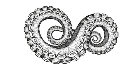 Curved octopus tentacle with detailed suction cups in hand drawn style © sastro