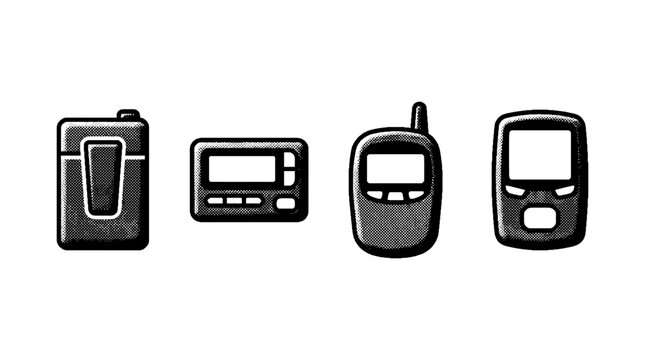A creative halftone representation of various portable devices rendered in vector art, emphasizing their design and usability in modern life and technology.