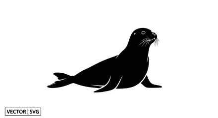 Seal silhouette in profile with detailed whiskers © sastro