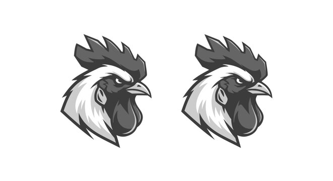 Dual Rooster Head Silhouette Illustration.