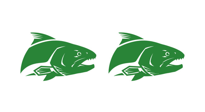 Two green fish silhouettes facing opposite directions.