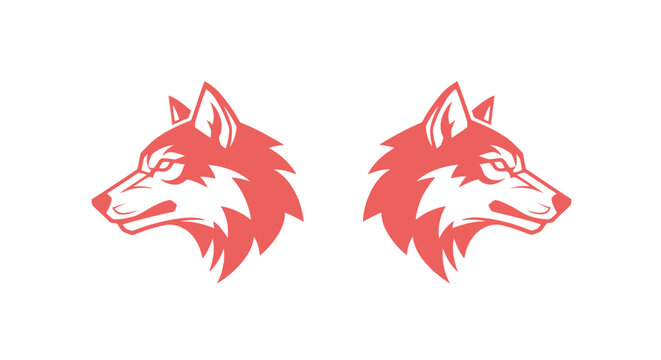 Red Wolf Head Silhouette Pair Facing Opposite Directions.