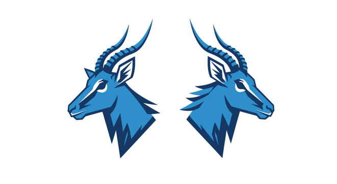 Blue Antelope Head Silhouette Pair Design.