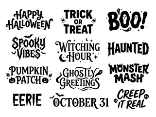 Obraz premium Spooky Halloween text lettering collection