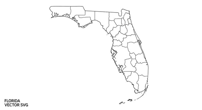 Florida state map with county boundaries in minimalist line art