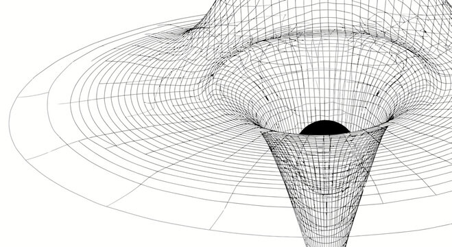 Spacetime curvature wireframe representing a gravity well