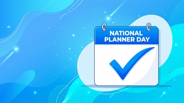 Blue calendar icon celebrating national planner day with check mark symbol