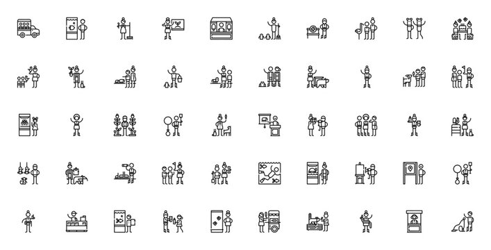 In the zoo_9659 icon set. Minimalist line icons pack. Includes icons for safari, aquarium, maintenance, biologist, zoo keeper, elephants, monkeys, and more. Editable vector stroke.