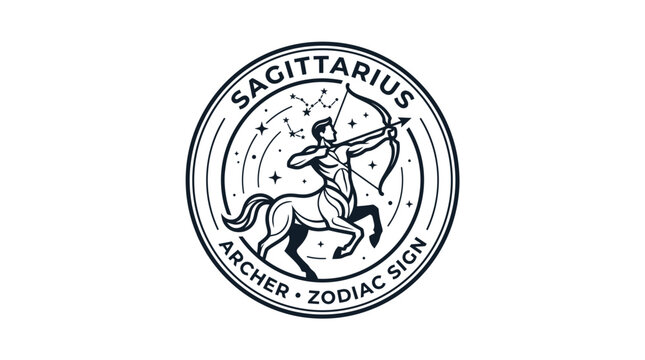 Sagittarius zodiac sign centaur archer with bow and arrow emblem logo