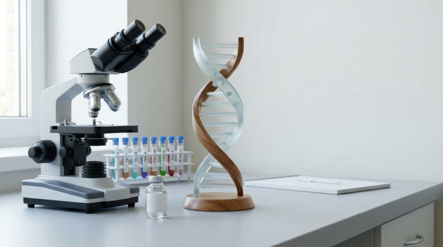 Microscope dna model laboratory research rare disease treatment diagnosis science