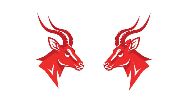 Red Antelope Head Silhouette Pair Design.