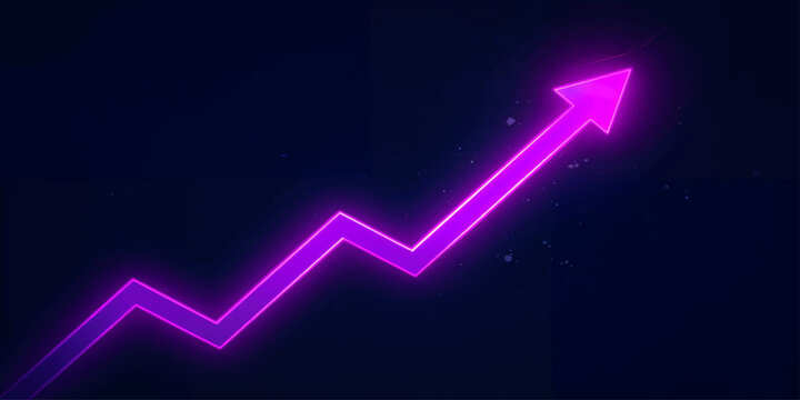 Creative financial success chart with glowing magenta upward trend line.