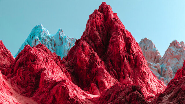 Paysage de montagne &eacute;trange avec pics rouges
