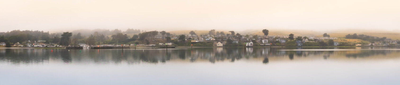 Panoramic View Across Bodega Bay Marina at Sunrise, California
