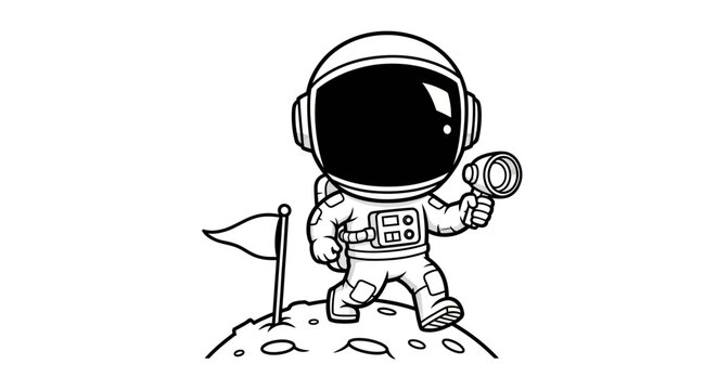 Cartoon astronaut exploring the moon surface.