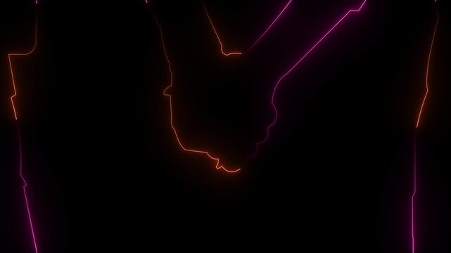 Cyan neon light animation of two clashing speech bubbles with a lightning bolt and two clenched fists facing each other on a black background representing conflict and debate