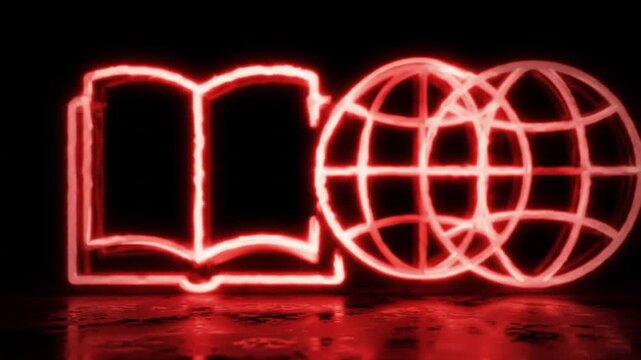 Glowing Red Neon Globe and Book Logo Reveal
