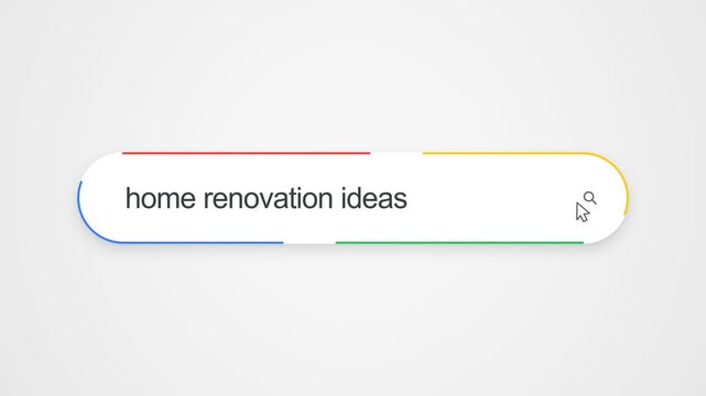 Search Engine Interface With The Phrase home renovation ideas Being Entered. Close-up Shot