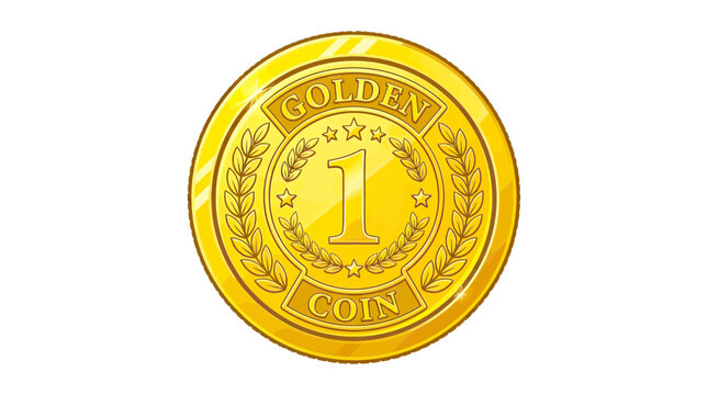 Shiny golden coin with number one stars and laurel wreath emblem