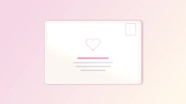 Cartoon postcard icon with pink heart and lines, animated message card for greeting or love letter, motion graphic