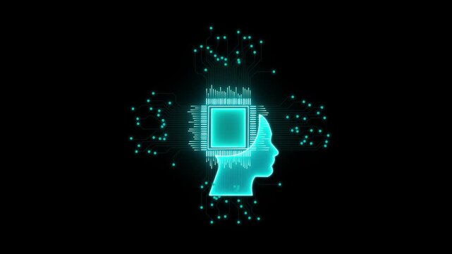 Neon Neural Brain Symbol for AI. Futuristic Neon AI Brain with Circuit Details. Glowing Neon Brain Icon for Smart Technology